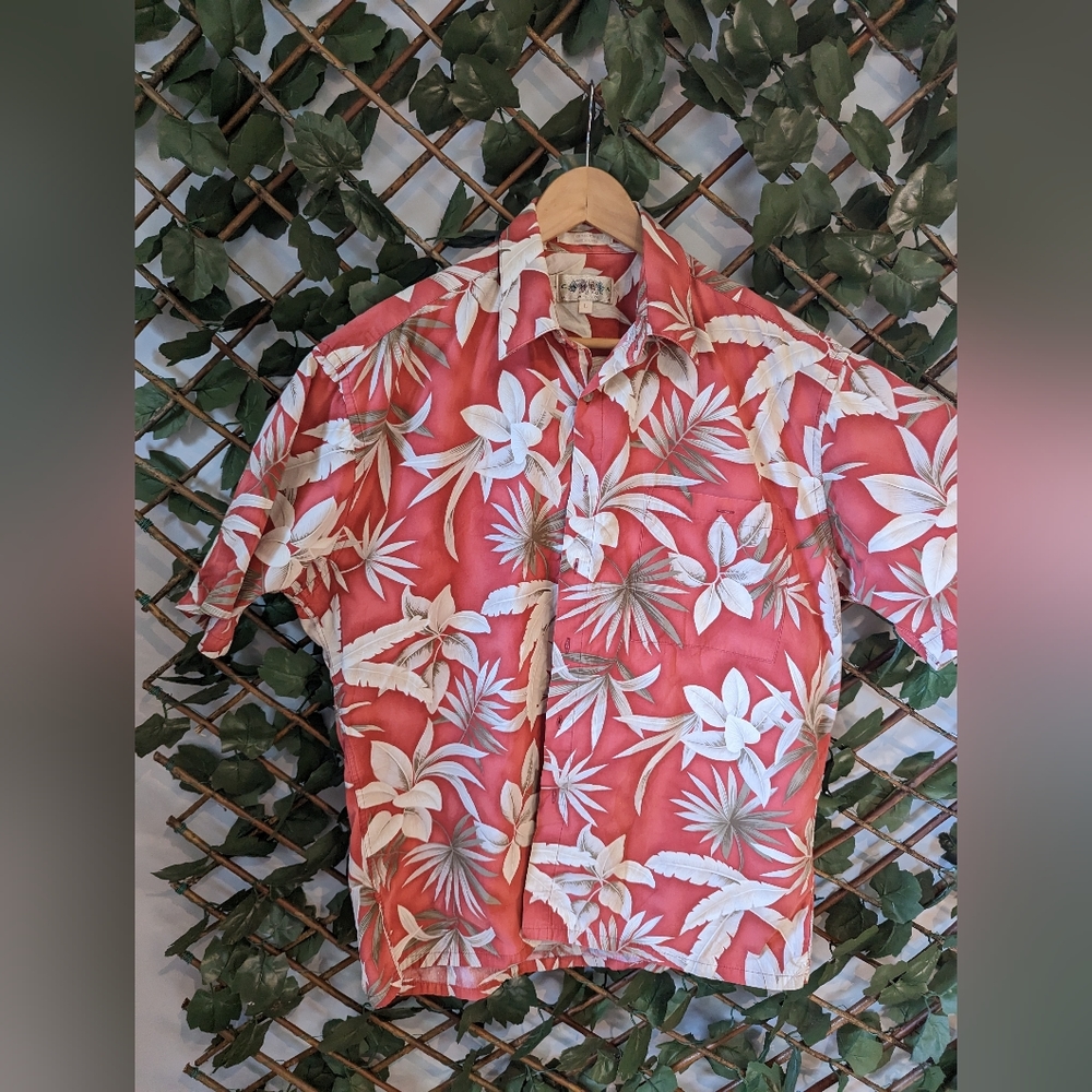 Men's Campia Moda Red Floral Short Sleeve Hawaiian Button Up Size L